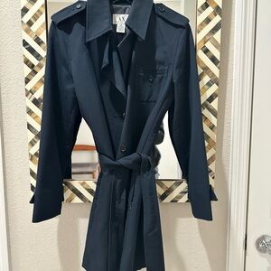 Armani Exchange Navy Trench Coat | Classic Structured Outerwear